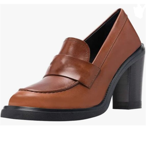 YDN Pure Brown Chunky High Heels Round Toe Oxford Loafer Shoes Slip On Pumps - Picture 1 of 8